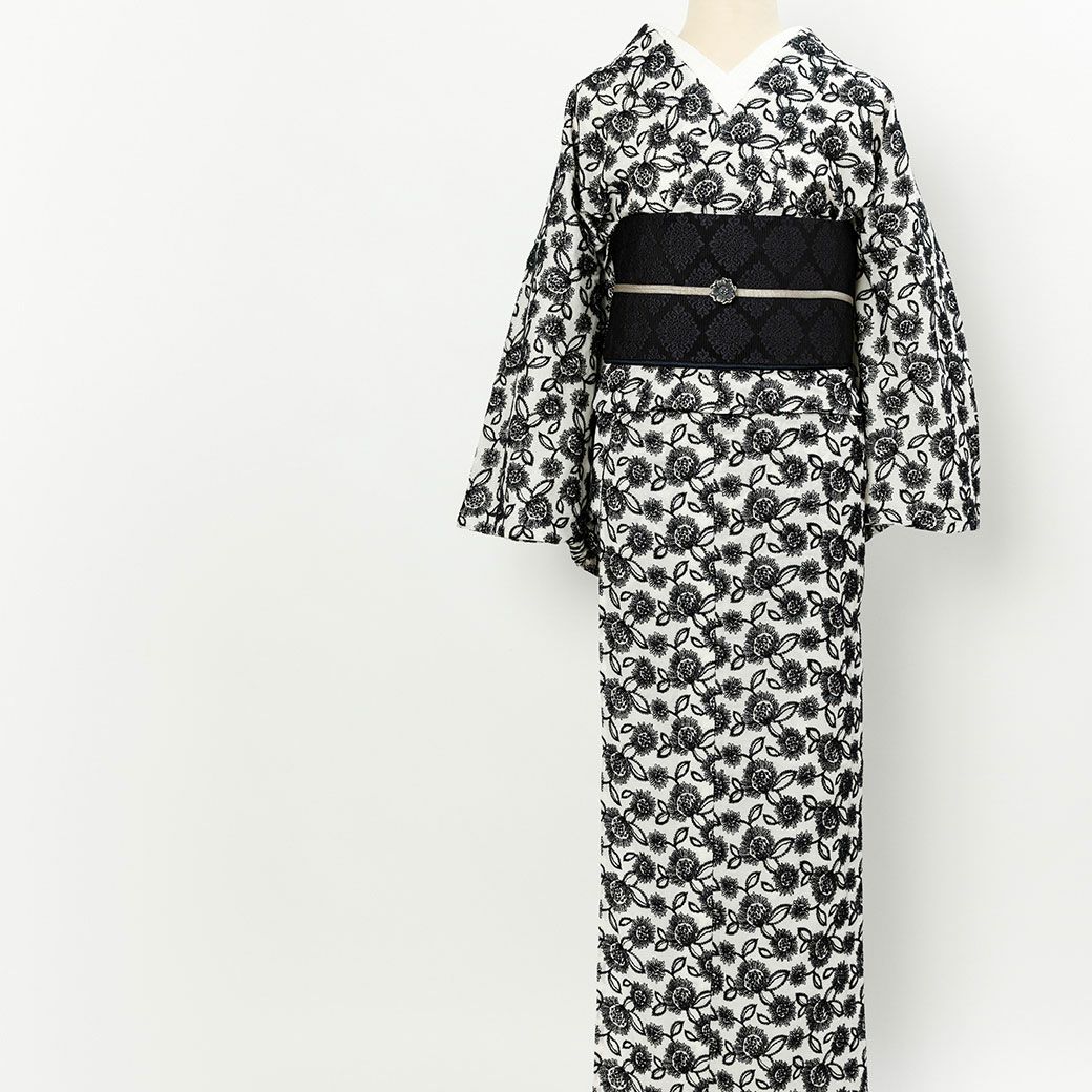 ＜レース着物　刺繍＞あざみ-水墨-mono