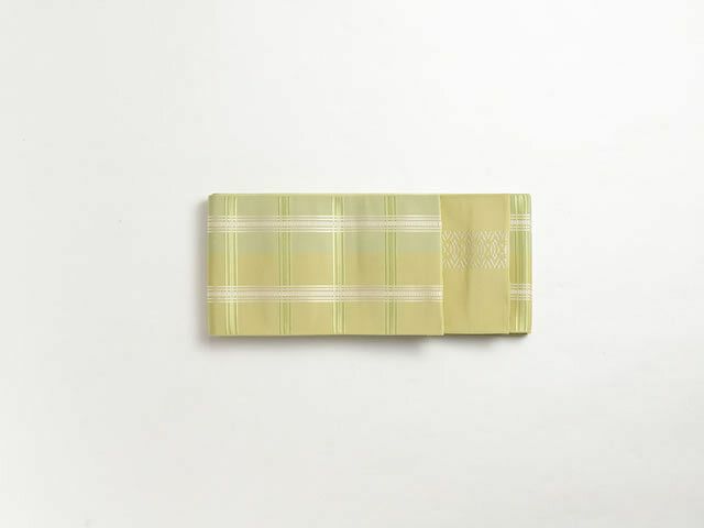 博多織リバーシブル半幅帯 大判格子 - 若草（正絹100%） | 着物