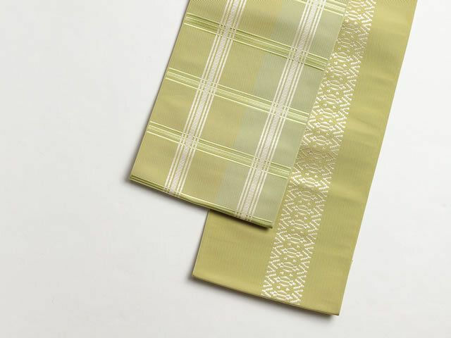 LUXE 博多織＞正絹リバーシブル半幅帯-大判格子・若草 | 着物や浴衣 