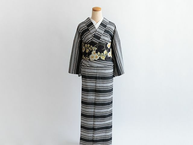 ＜召しませ花＞リバーシブル半幅帯ー水仙