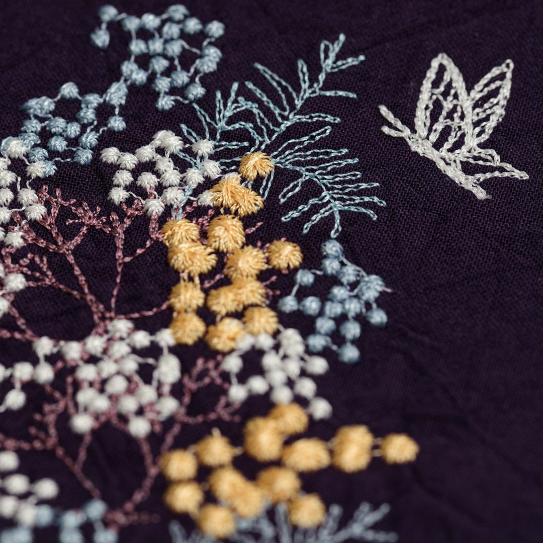 ペタコさんの刺繍半衿＞ミモザとカスミソウkatagawa（富士商会