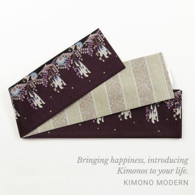 召しませ花＞リバーシブル半幅帯-Vine flower－purple（別送品
