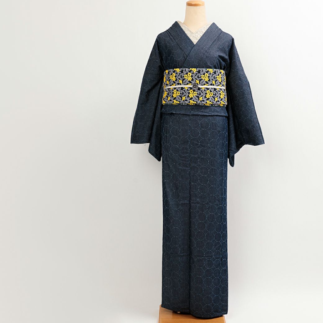 デニム着物＞シャボン玉デニム着物 - 群青 | 着物や浴衣なら和モダン 