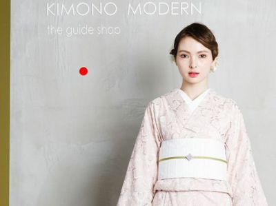 KIMONO MODERN 水色レース刺繍　木綿着物