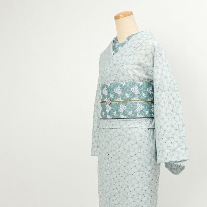 付け下げ　モノトーン　レース　銀糸　花模様 063w p 送料200円】小花柄 リネン混 花柄 エンブロイダリーレース 布