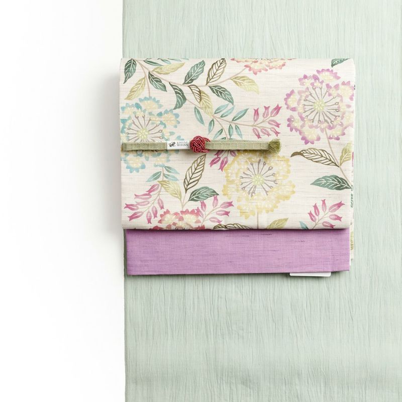 ＜召ませ花＞名古屋帯　百日紅（別送品・麻100%）