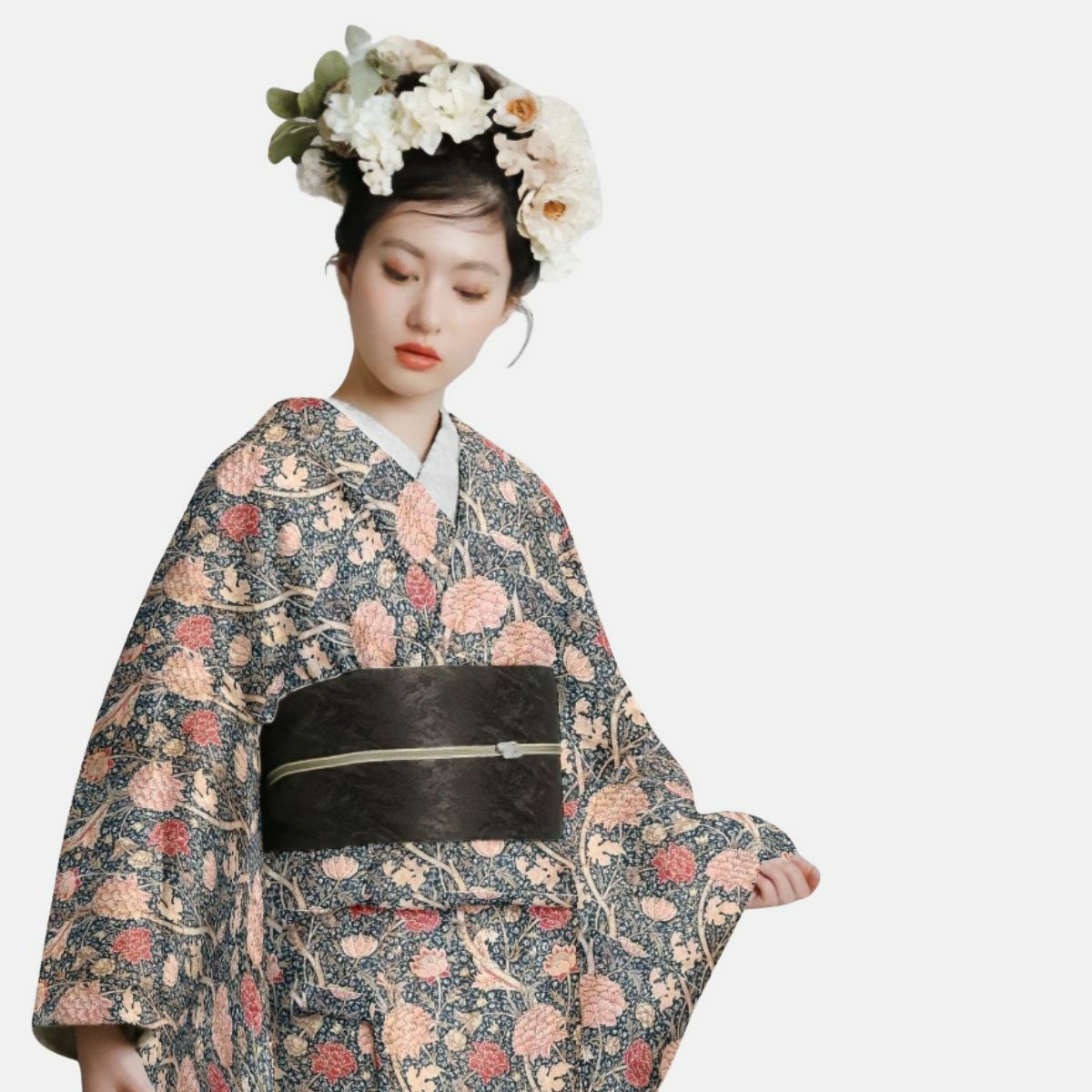 ウィリアムモリス柄 袷着物-Cray クレイ（ポリエステル100%・Mサイズ